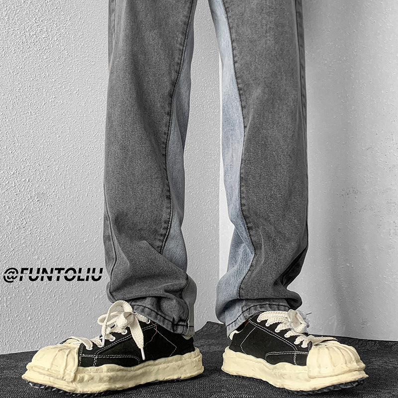 Men Jeans Retro Straight-Leg Pants Wide Leg Trousers