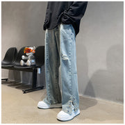 Men Jeans Ripped Jeans Men's Summer Letter Embroidery Slit Loose Straight Casual Trousers