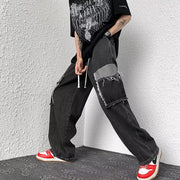 Men Jeans Patch Ripped Jeans Summer Retro Straight Loose Pants
