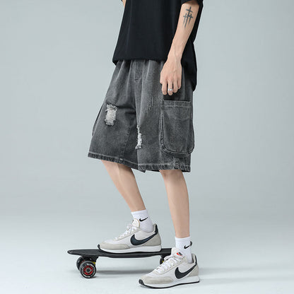 Men Jeans Ripped Denim Shorts Summer Overalls