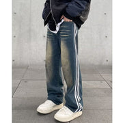 Men Jeans Retro Washed Distressed Loose Straight Jeans