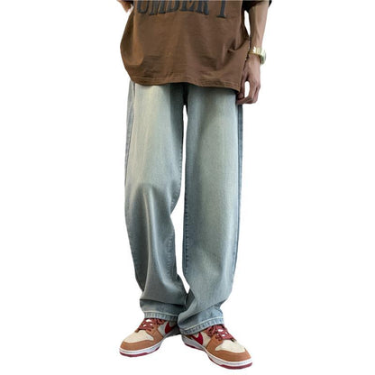 Men Jeans Retro Washed Straight Jeans Men's Autumn Loose
