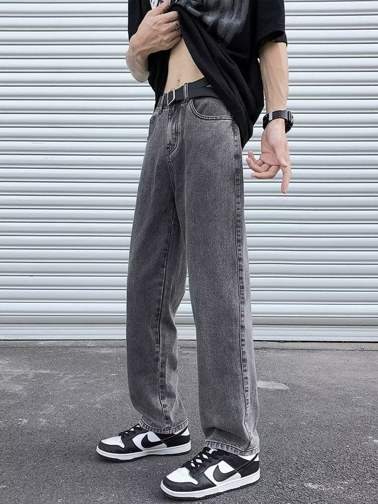 Men Jeans Smoky Gray Jeans Summer Baggy Straight Trousers