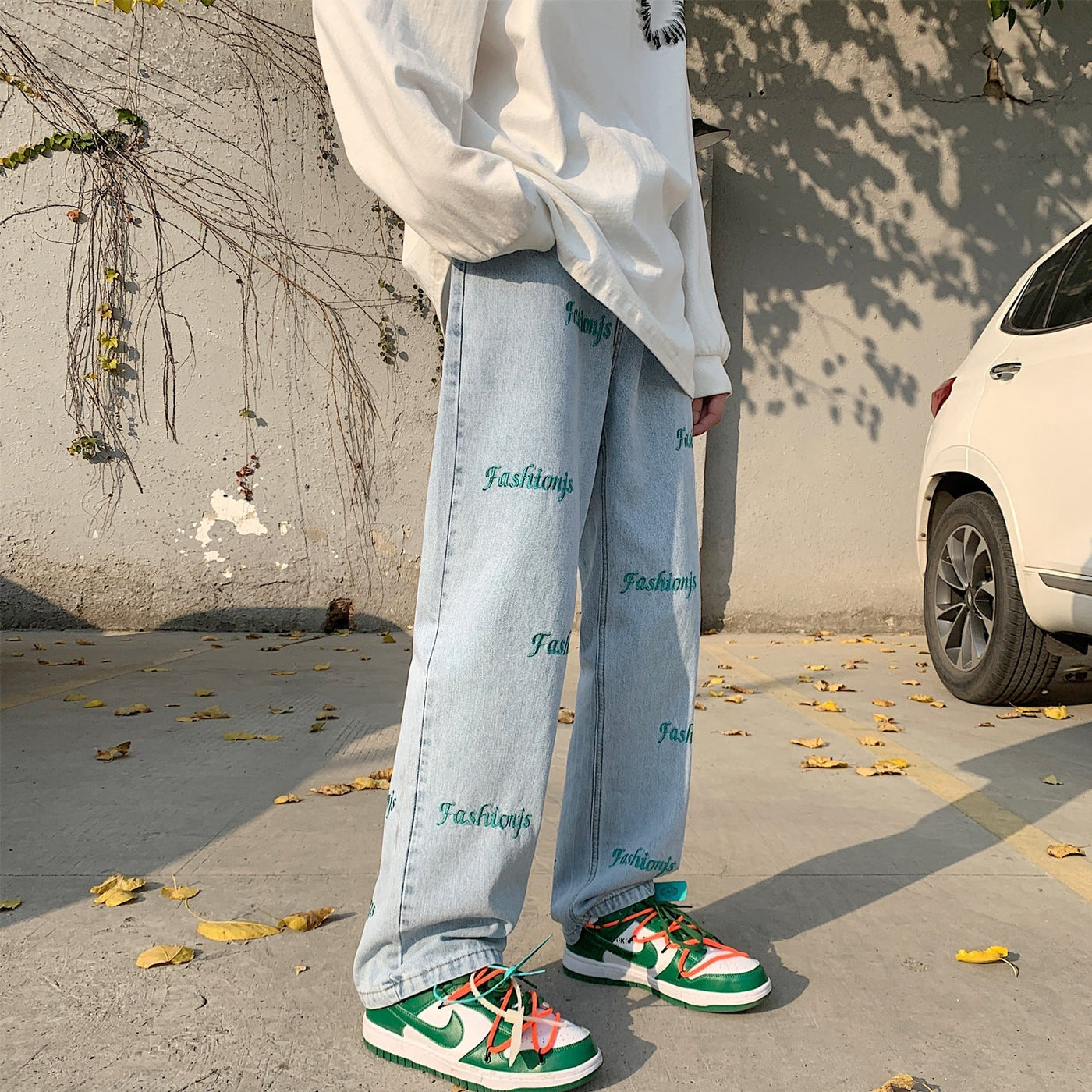 Men Jeans Light-Colored Jeans Straight Spring Wide Leg Pants