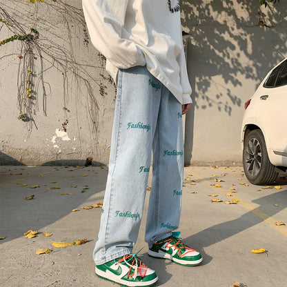 Men Jeans Light-Colored Jeans Straight Spring Wide Leg Pants