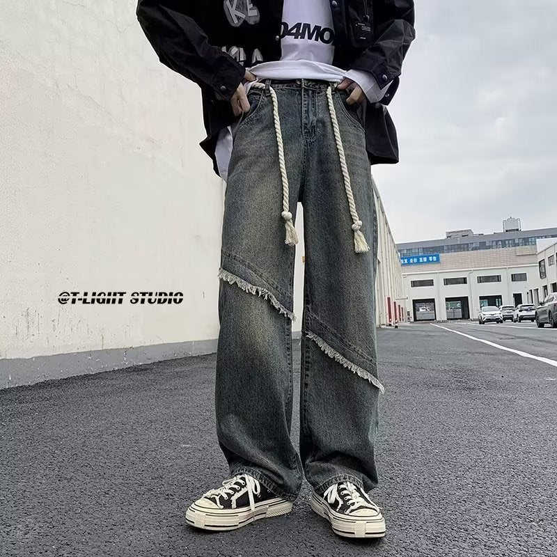 Men Jeans Washed Wide-Leg Pants Oldschool Worn Jeans