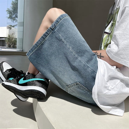 Men Jeans Smalt Denim Shorts Men's Summer Loose Straight Shorts