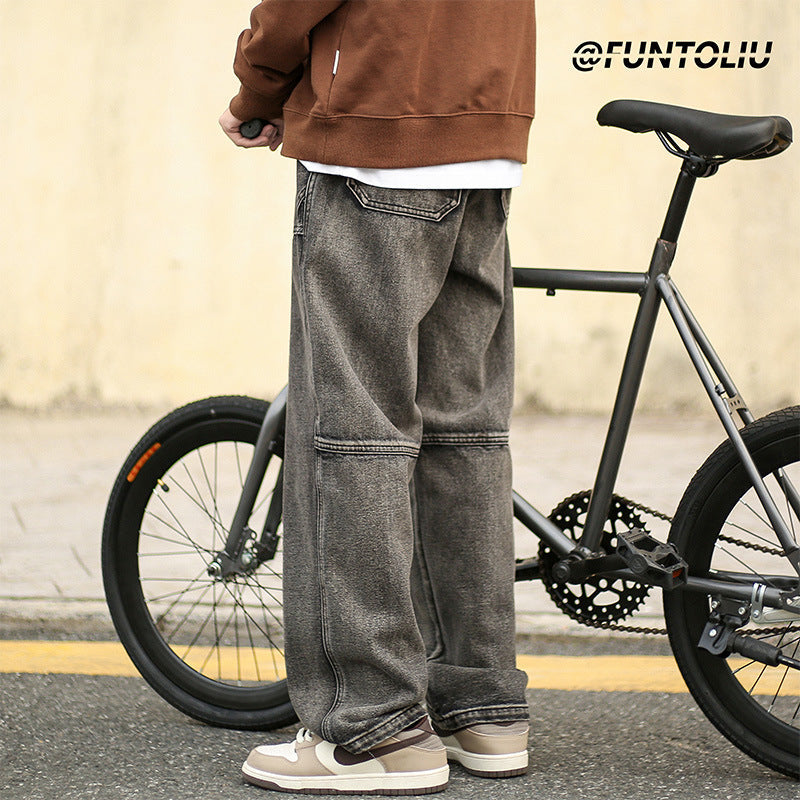 Men Jeans Cargo Jeans Male Autumn and Winter Loose Straight-Leg Trousers