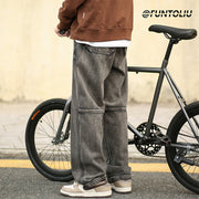 Men Jeans Cargo Jeans Male Autumn and Winter Loose Straight-Leg Trousers