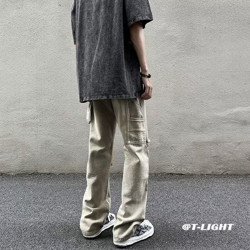 Men Jeans Washed Jeans Ripped Tie-Dye Pants Men Straight-Leg Pants