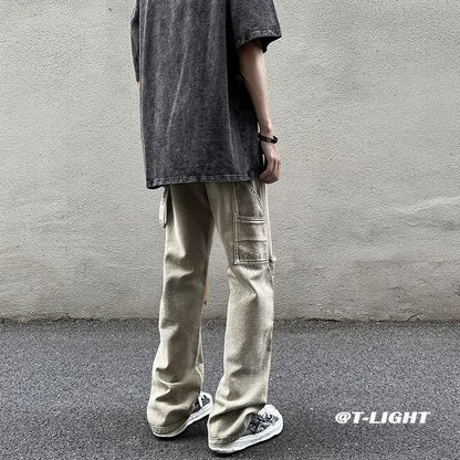Men Jeans Washed Jeans Ripped Tie-Dye Pants Men Straight-Leg Pants