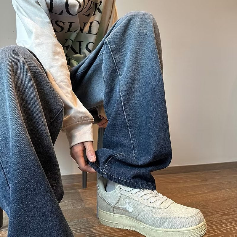 Men Jeans Vintage Labeling Gradient Jeans Wide Leg Pants