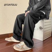 Men Jeans Vintage Brown Jeans Men's Autumn Loose Straight Wide Leg Pants