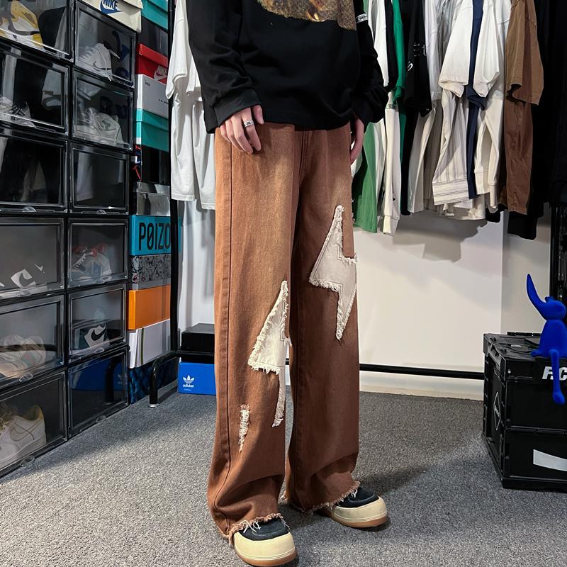 Men Jeans Vintage Jeans Straight-Leg Pants Autumn Wide Leg Trousers