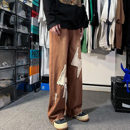 Men Jeans Vintage Jeans Straight-Leg Pants Autumn Wide Leg Trousers