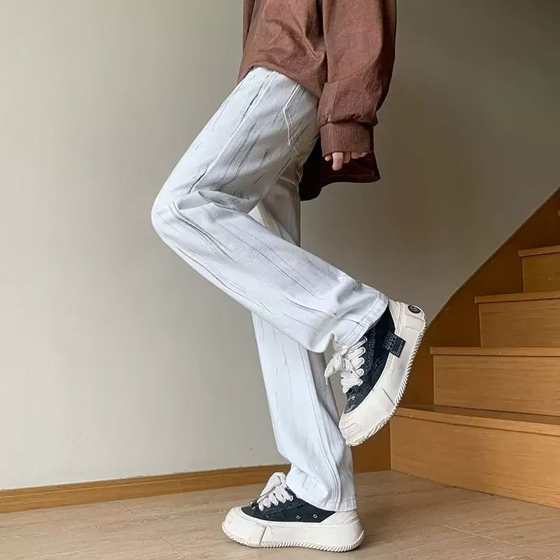 Men Jeans Summer Casual Trousers Straight Loose Wide Leg Pants