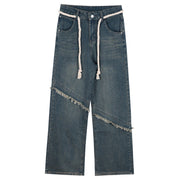 Men Jeans Vintage Jeans Loose High Waist Straight Wide Leg Pants