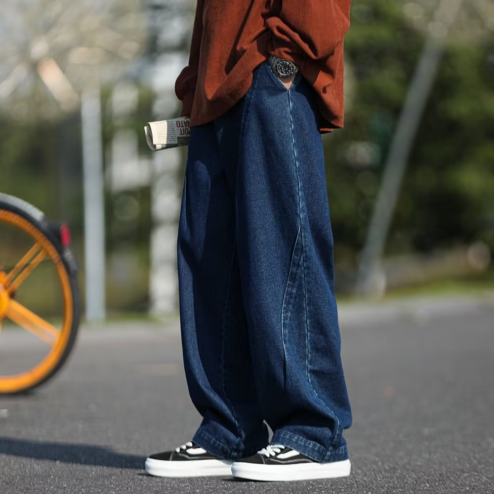 Men Jeans Washed Jeans Autumn Straight Wide Leg Pants Oversize Casual Pants