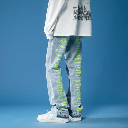 Men Jeans Spring Jeans Men's Loose Slim Fit Trousers Straight Pants