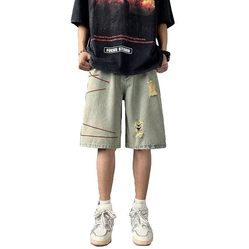 Men Jeans Ripped Denim Shorts Men's Summer Retro Casual Pants