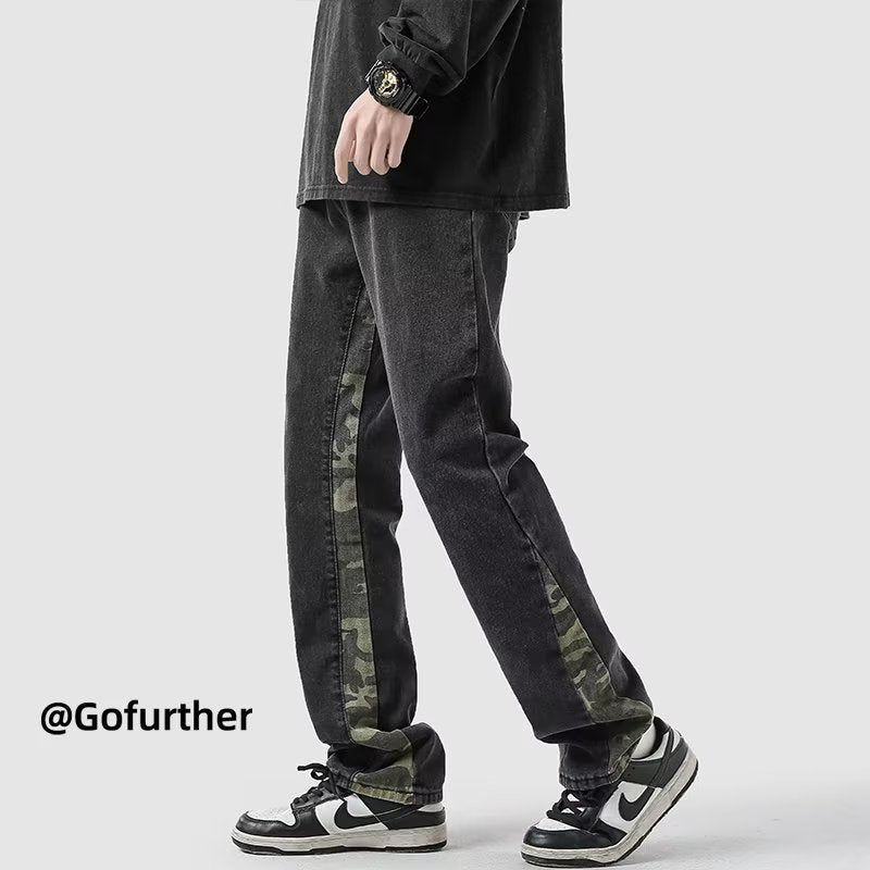 Men Jeans Spring Loose Wide Leg Pants Straight-Leg Pants