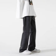 Men Jeans Retro Washed Jeans Men's Loose Straight Bootleg Pants
