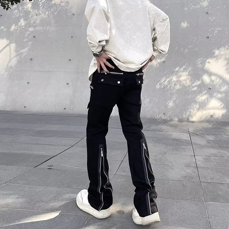 Men Jeans Zipper Split Workwear Casual Jeans Men