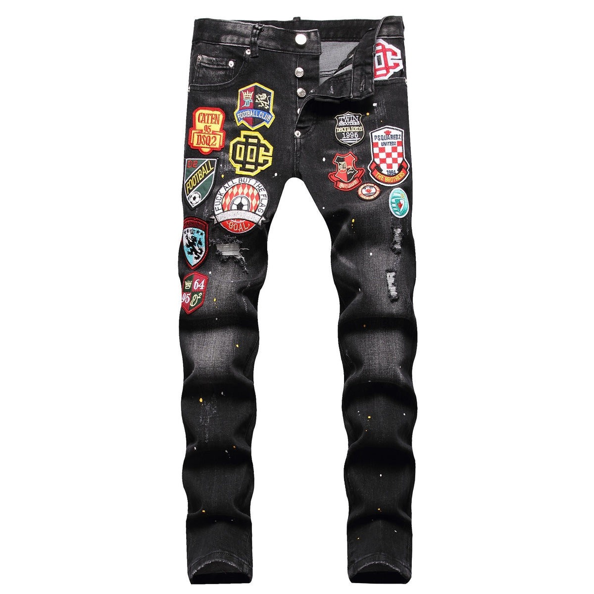 DSQ2 Jeans Badge Embroidered Stretch Ripped Slim Fit Jeans
