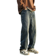 Men Jeans Vintage Blue Casual Jeans Washed Distressed Straight-Leg Pants