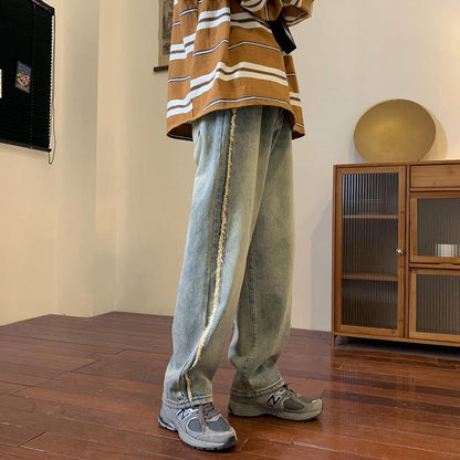 Men Jeans Vintage Jeans Summer Black Casual Trousers Baggy Straight Trousers