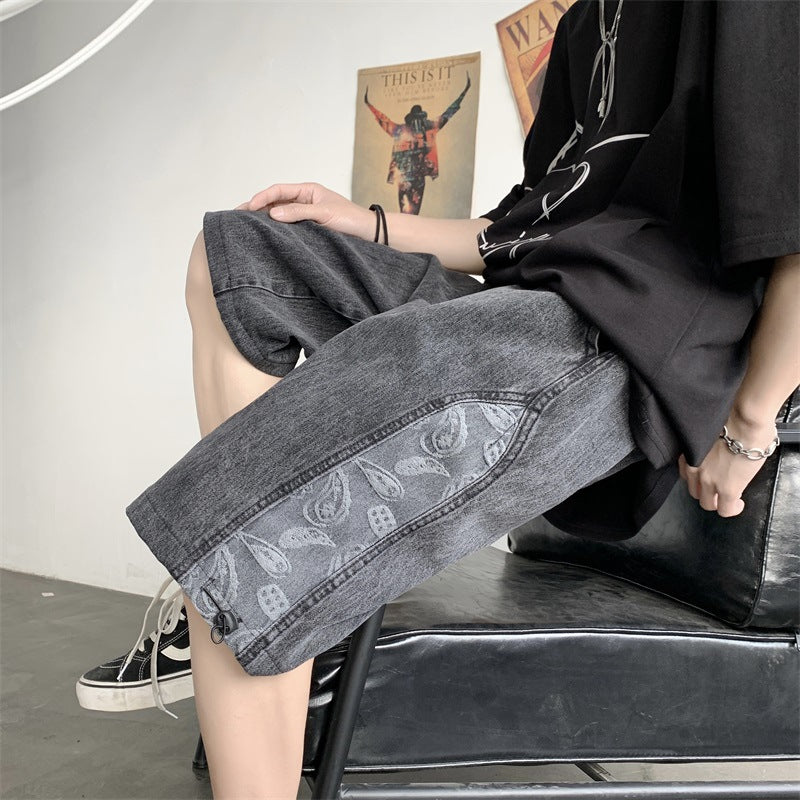 Men Jeans Paisley Denim Shorts Men's Summer Loose Short Circuit