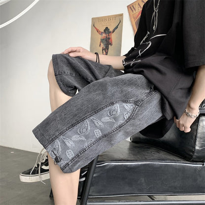 Men Jeans Paisley Denim Shorts Men's Summer Loose Short Circuit