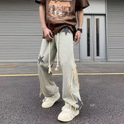 Men Jeans Embroidered Jeans Men's Summer Retro Loose Wide-Leg Straight Pants
