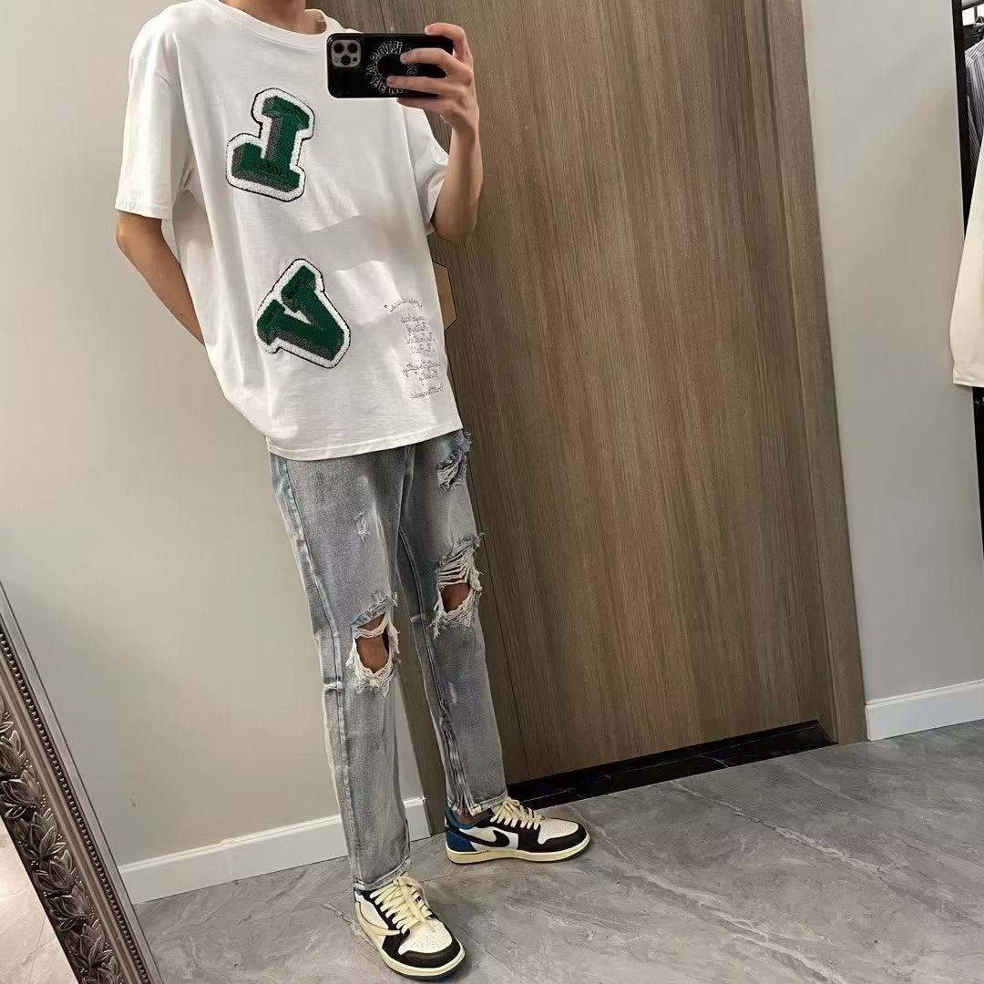 Men Jeans Ripped Jeans Men's Summer Vintage Distressed Zipper Trousers