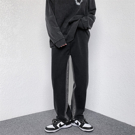 Men Jeans Washed Jeans Men's Spring Straight Loose Oversized Casual Trousers