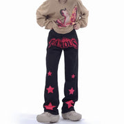 Men Jeans XINGX Paste Cloth Embroidery Jeans Retro Hip Hop Straight Loose Trousers