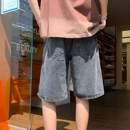 Men Jeans Shorts Loose Cropped Pants