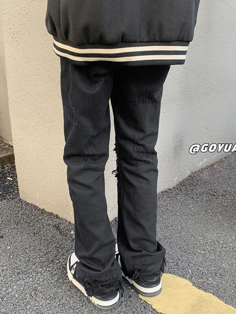 Men Jeans Ripped White Jeans Straight Slim-Fit Pants