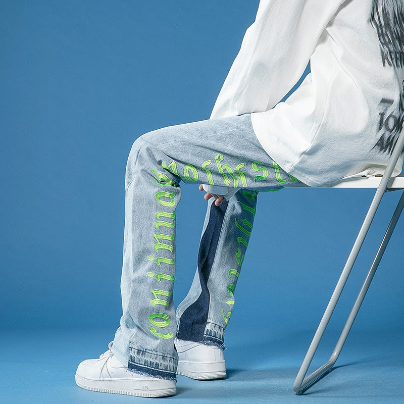 Men Jeans Spring Jeans Men's Loose Slim Fit Trousers Straight Pants