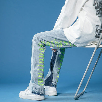 Men Jeans Spring Jeans Men's Loose Slim Fit Trousers Straight Pants