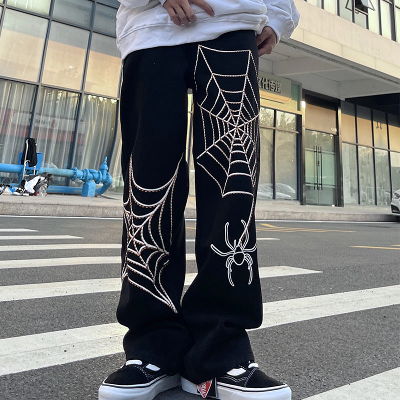 Men Jeans Winter Print Loose Wide Leg Jeans