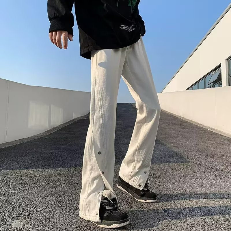 Men Jeans Slim Fit Bootcut Trousers Slit Pants