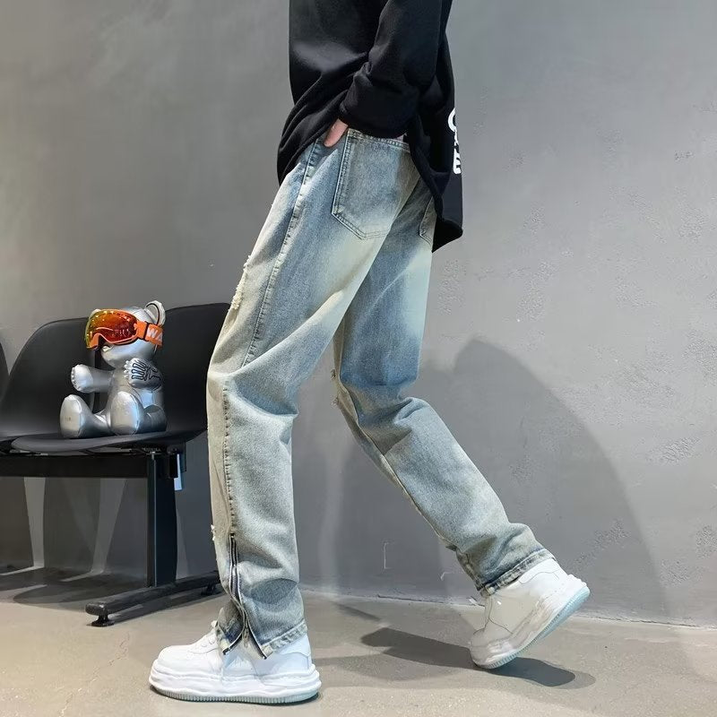 Men Jeans Spring/Summer Loose Split Retro Pants