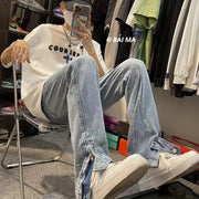 Men Jeans Side Zipper Jeans Men's Summer Loose Casual Pants
