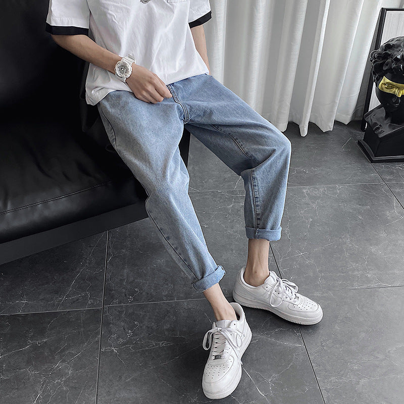 Men Jeans Spring Loose Straight Jeans Men's Casual Pants