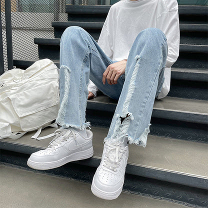 Men Jeans Ripped Jeans Men's Loose Straight Flare Pants