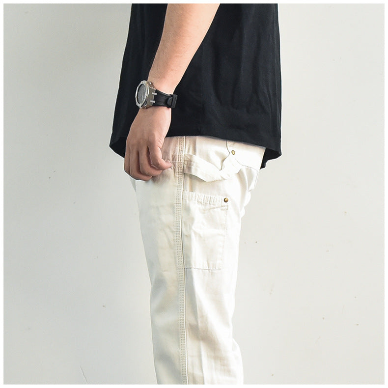Men Jeans Zipper Slit Slightly Flared Casual Pants Loose Cargo Pants