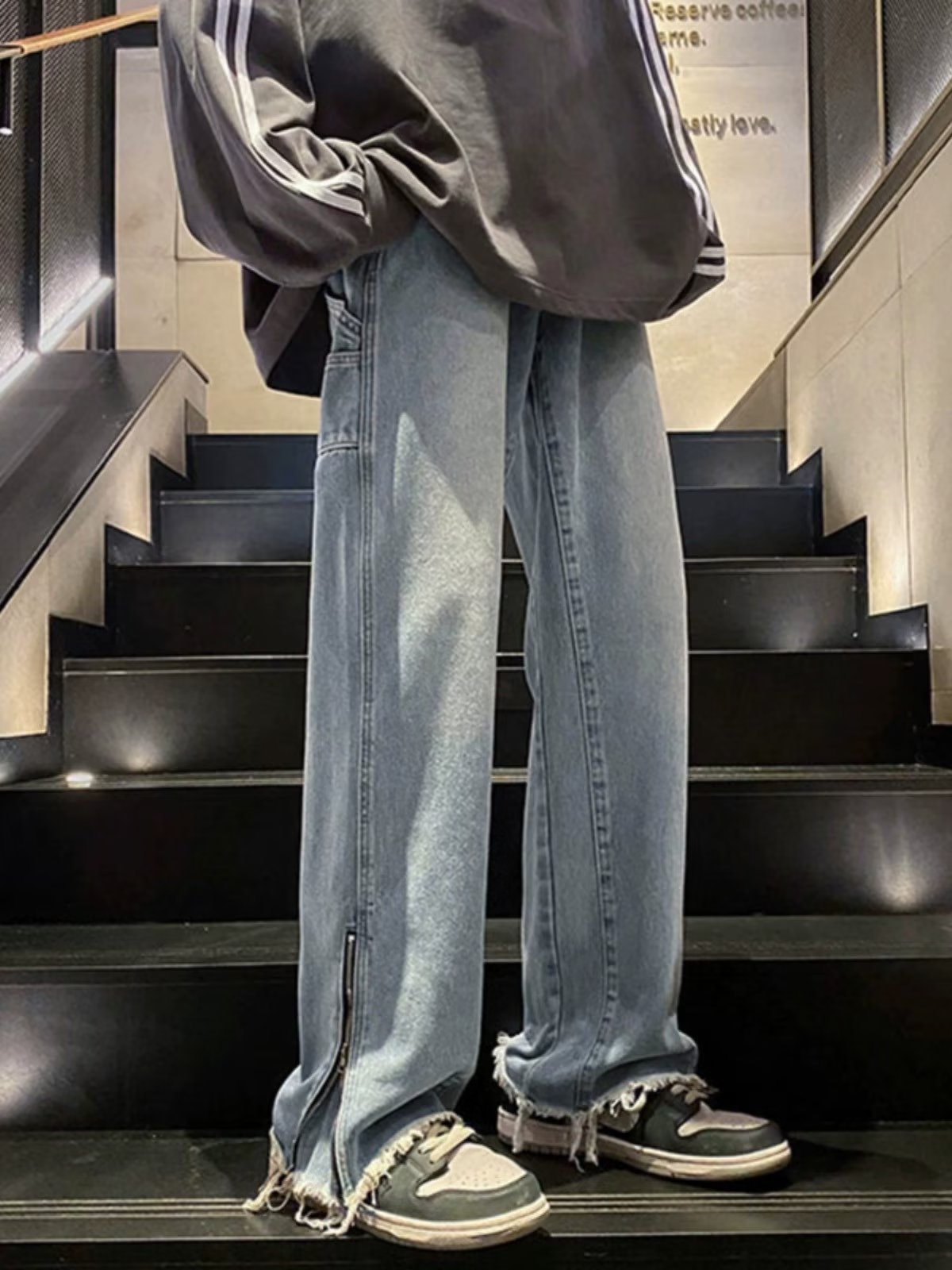 Men Jeans Fall Retro Straight-Leg Pants Bootcut Trousers