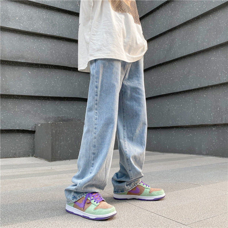 Men Jeans Embroidered Jeans Straight Oldschool Trousers