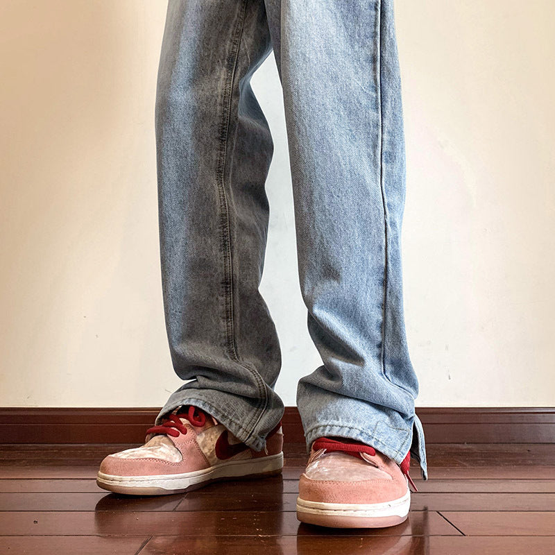 Men Jeans Baggy Straight Trousers Spring Split Baggy Pants